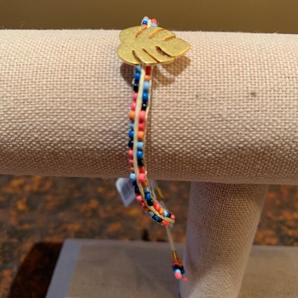 NWT Madewell Beaded W/Gold Leaf Charm Slider Bracelet - Picture 7 of 9